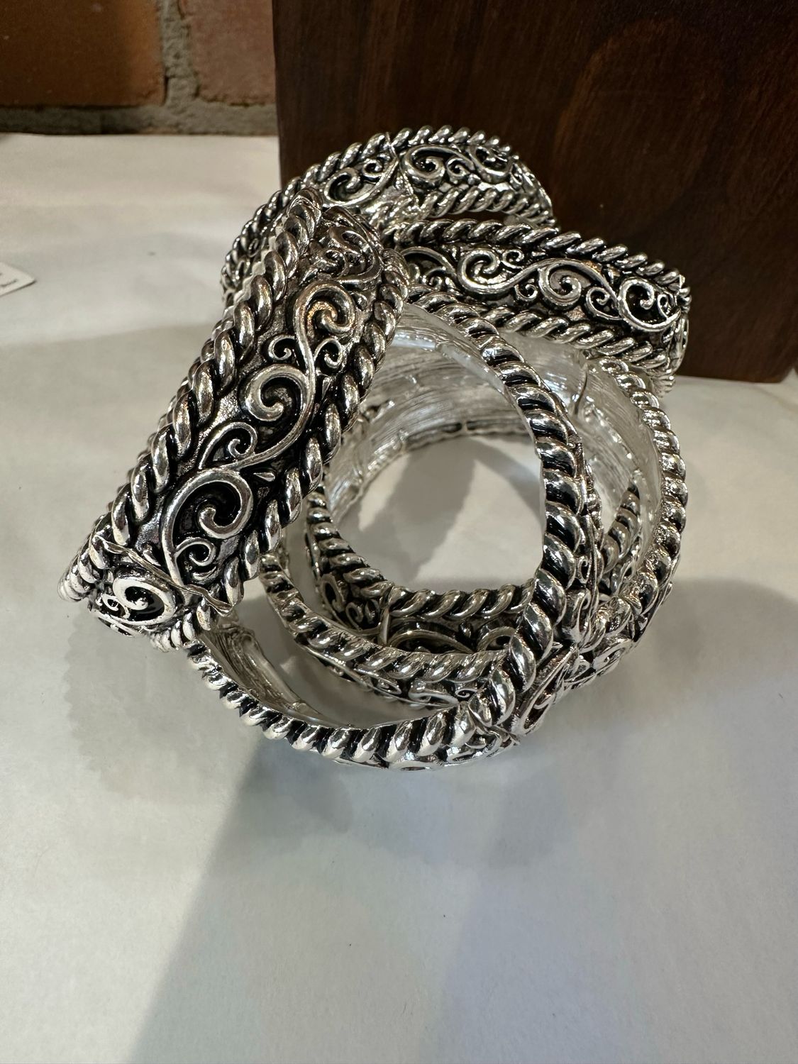 Western Scroll Stretch Bracelet - Silver Tone