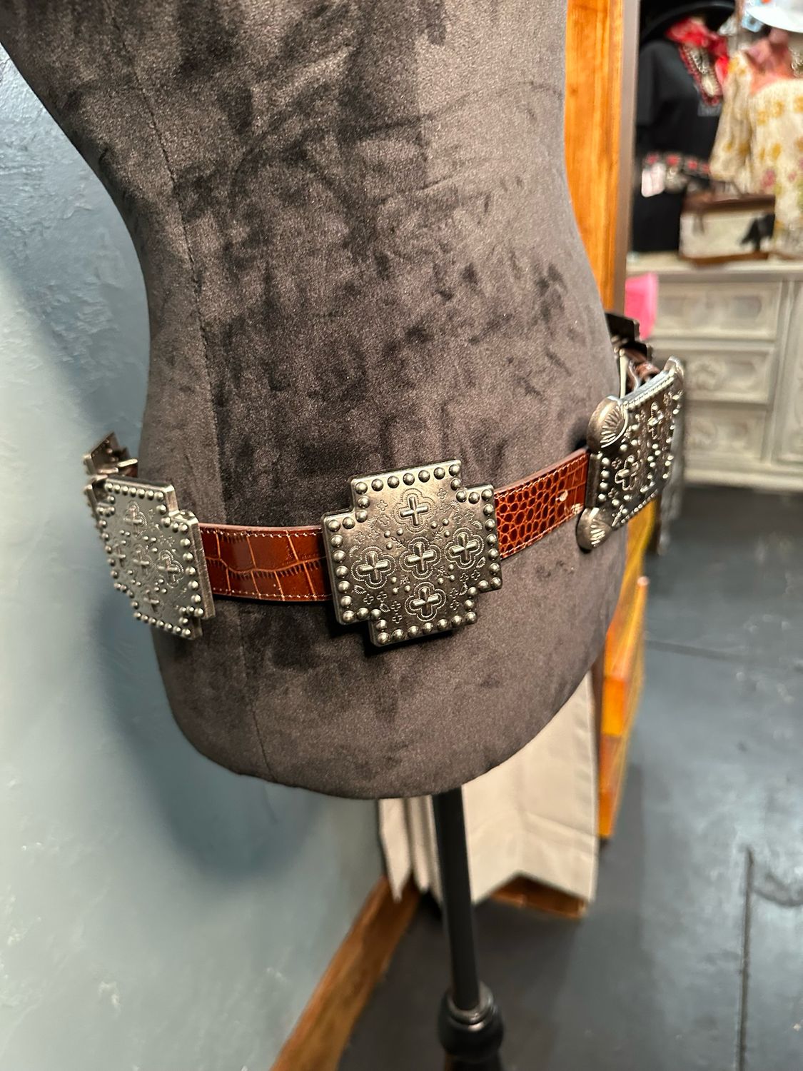 Cross Concho Western/Urban Leather Belt - Brown