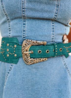 3.25&quot; Wide Belt With Conchos - Teal