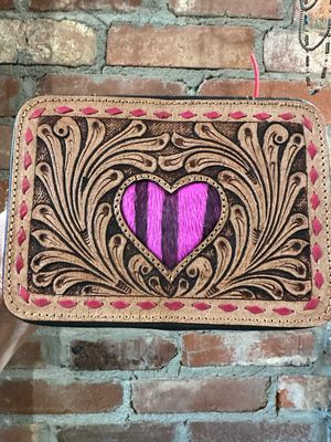 Travel Size Jewelry Box Zebra Heart Tooled