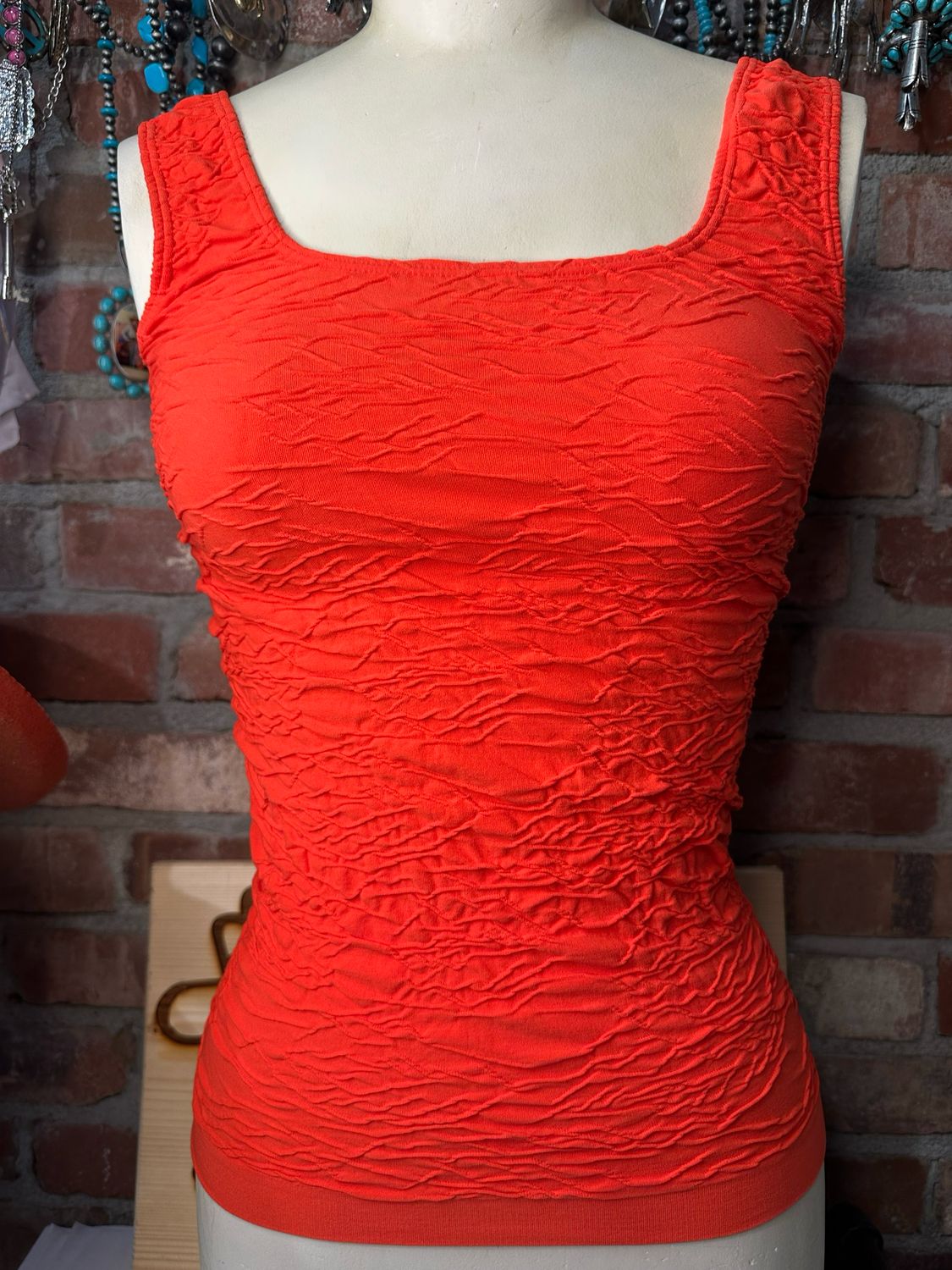 AAC - Scala Crinkle Tank - Tomato Colored Fits Mos