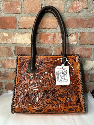 Leather Tooled and Laced Handbag