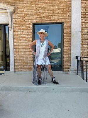 Light Grey - Vegas Bound Long Fringe Vest