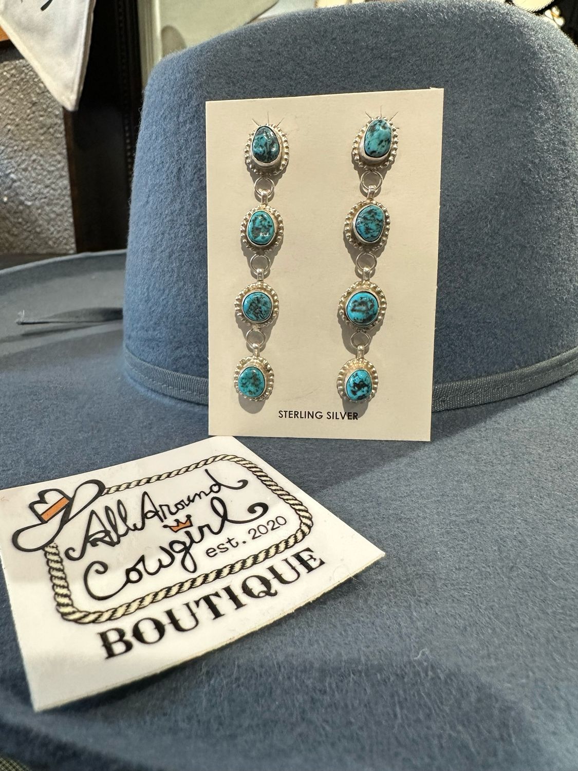 Donovan Nez - Handmade SS Kingman Turq Earrings