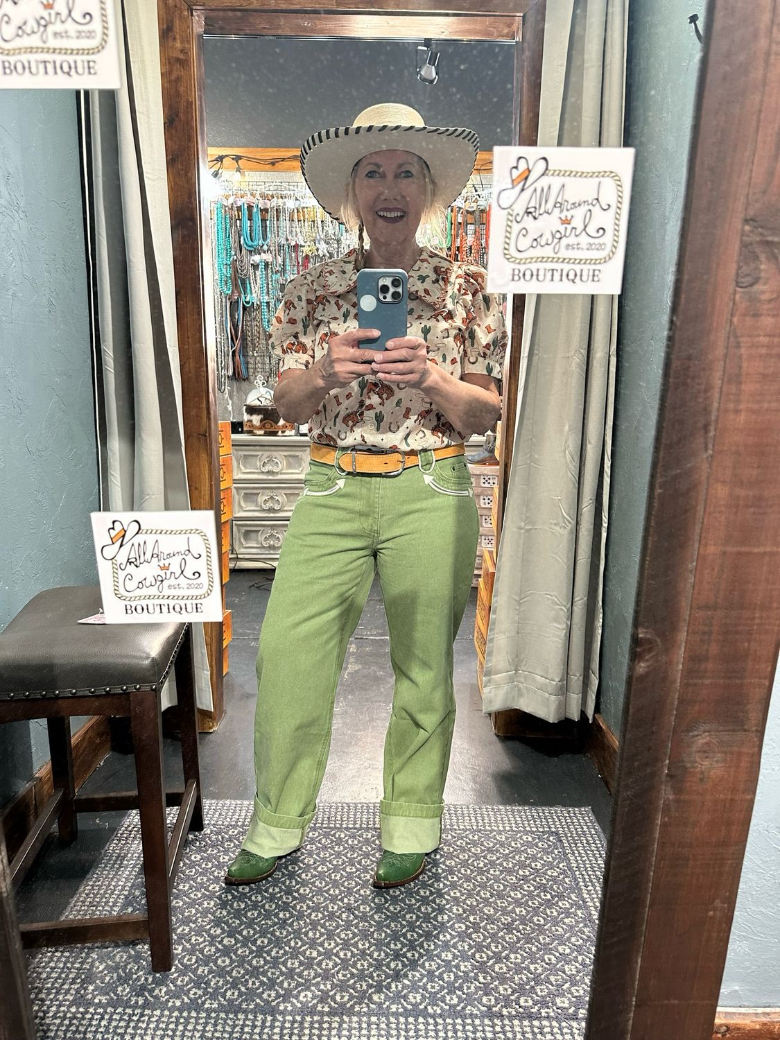 Old West Smiley Pants - Olive Green