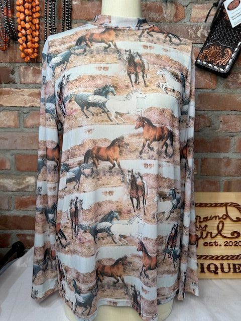 Running Horses Mesh Print Top