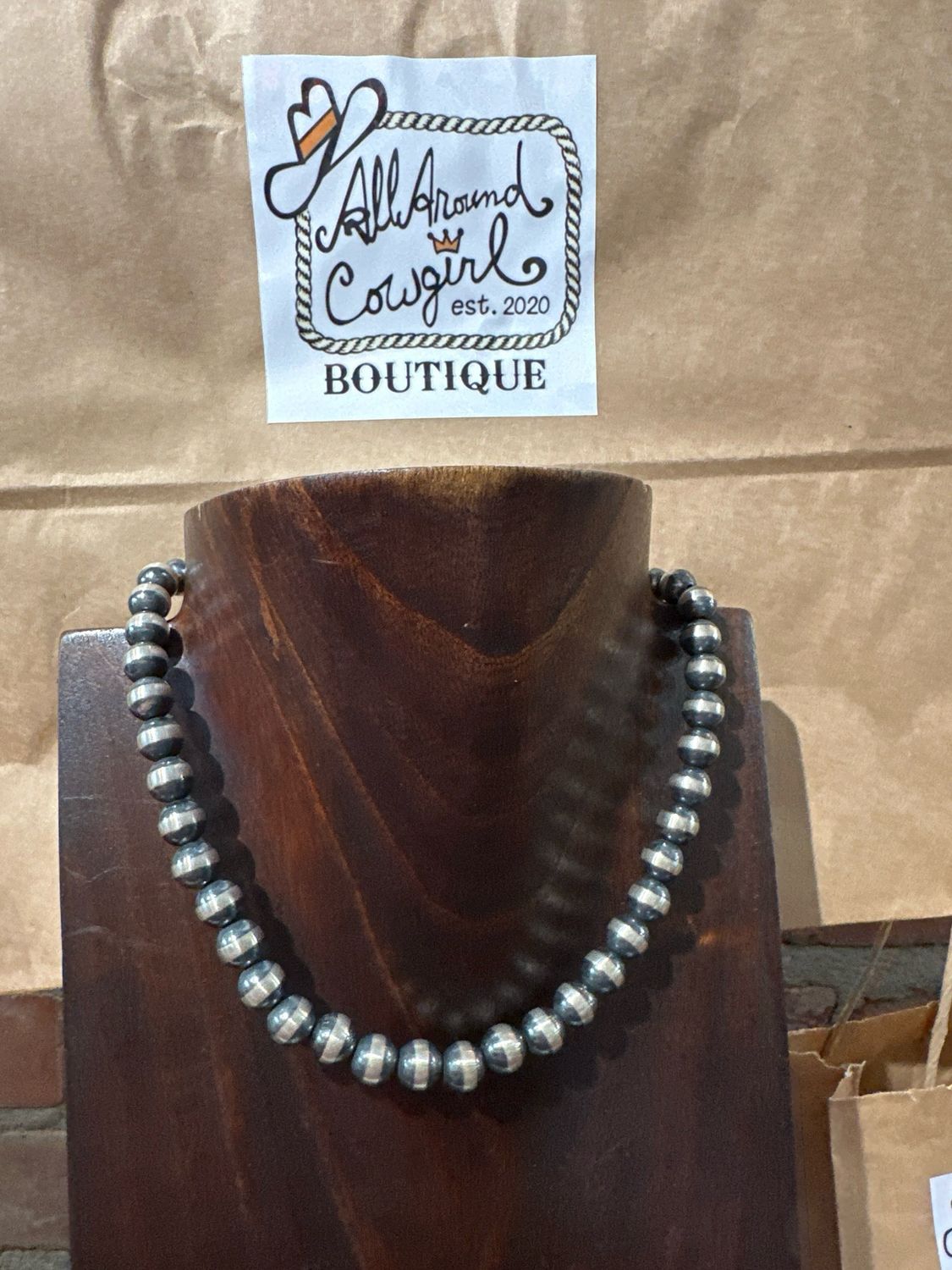 10MM Sterling Beads Necklace - 17&quot;