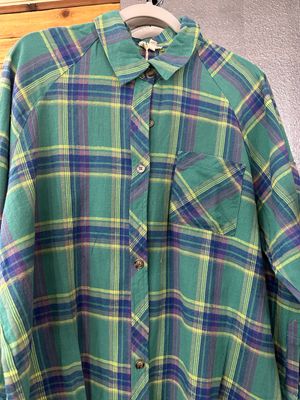 Green Plaid Flannel Blouse