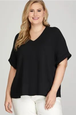 Plus Size Black Top Short Sleeve