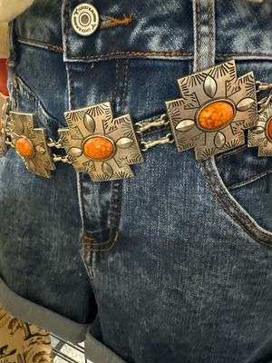 Orange Stone Cross Concho Belt 