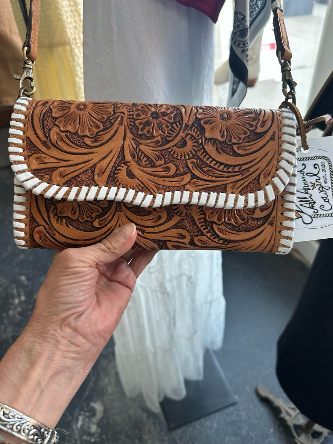 Tooled Leather Crossbody Wallet 