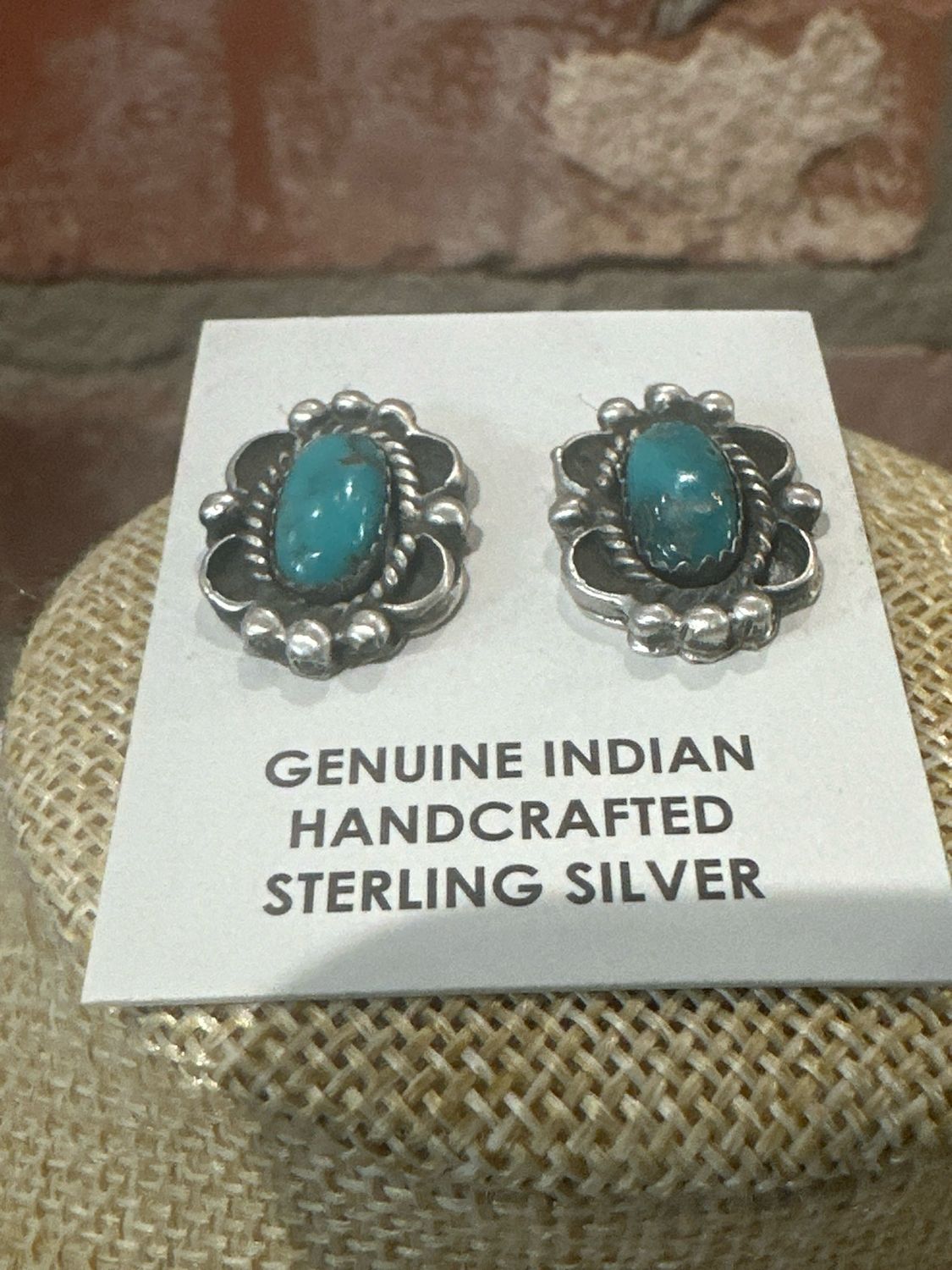 Sterling &amp; Turquoise Earrings Stamped - Post