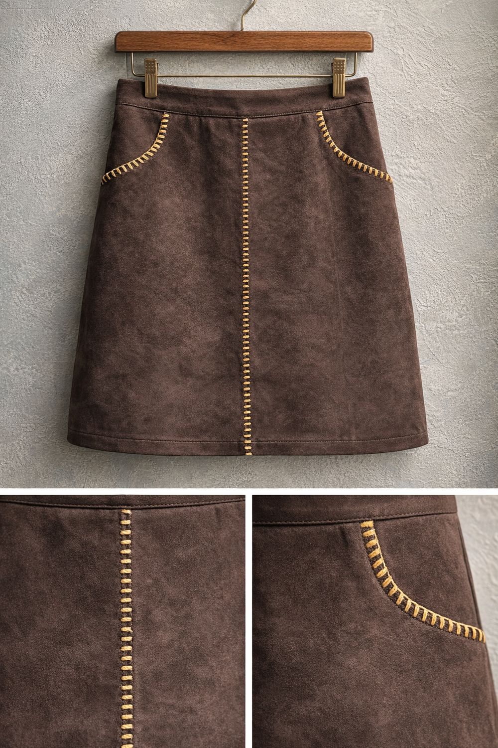 Up In Stitches - Suede Stretch Skirt