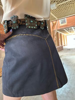 Up In Stitches - Suede Stretch Skirt