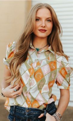 Sunshine Fun - Stud Detail Pearl Snap Blouse