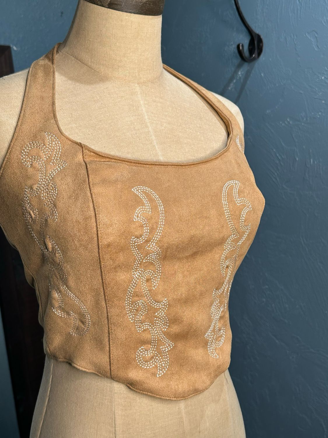 Boot Stitch Halter Corset Top - Camel