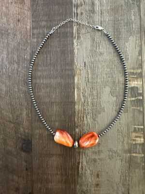 Spiny Oyster Two Stone Choker 14" Sterling Silver