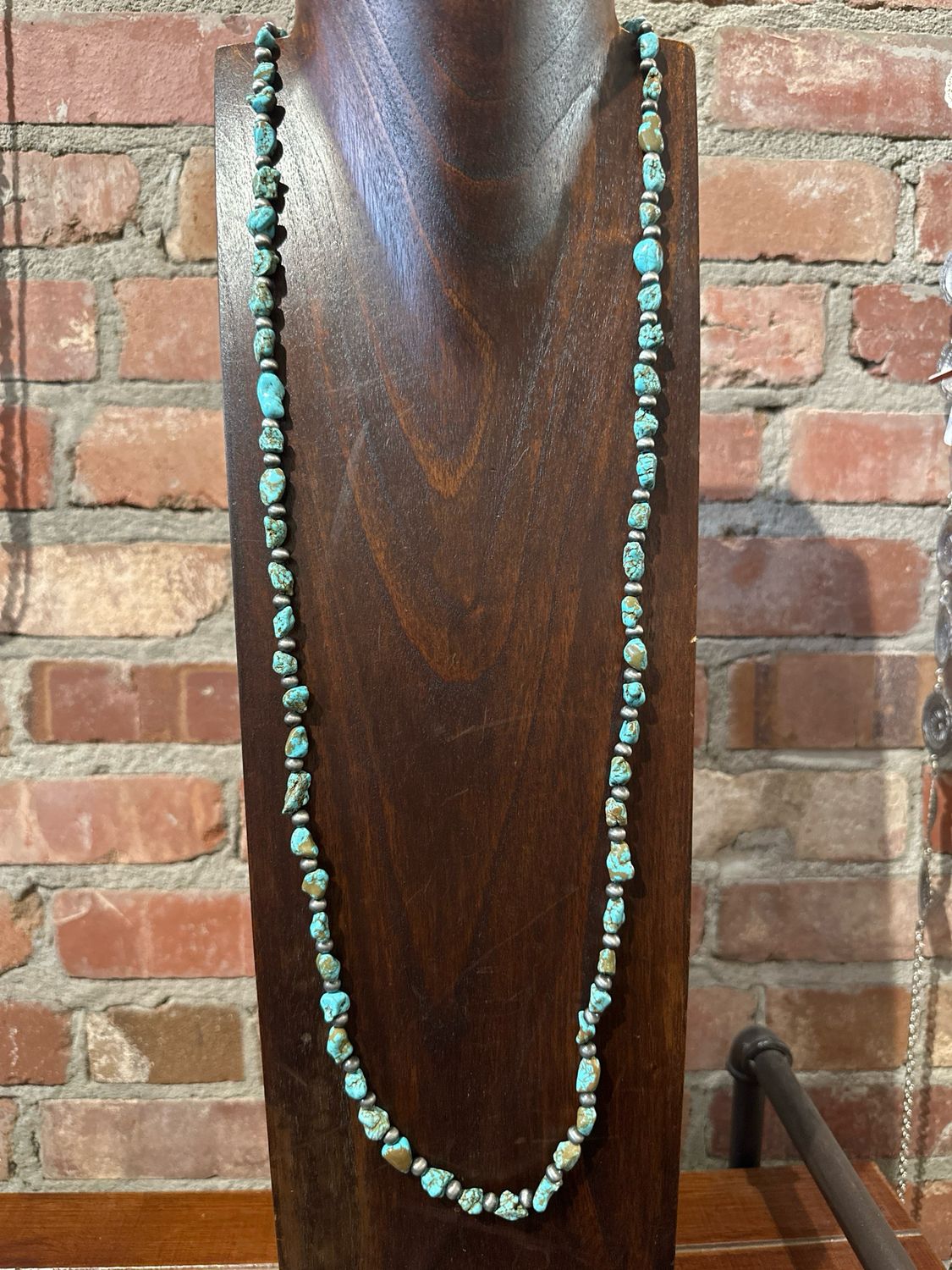 40" Handstrung Necklace Blue &amp; Silver Tone