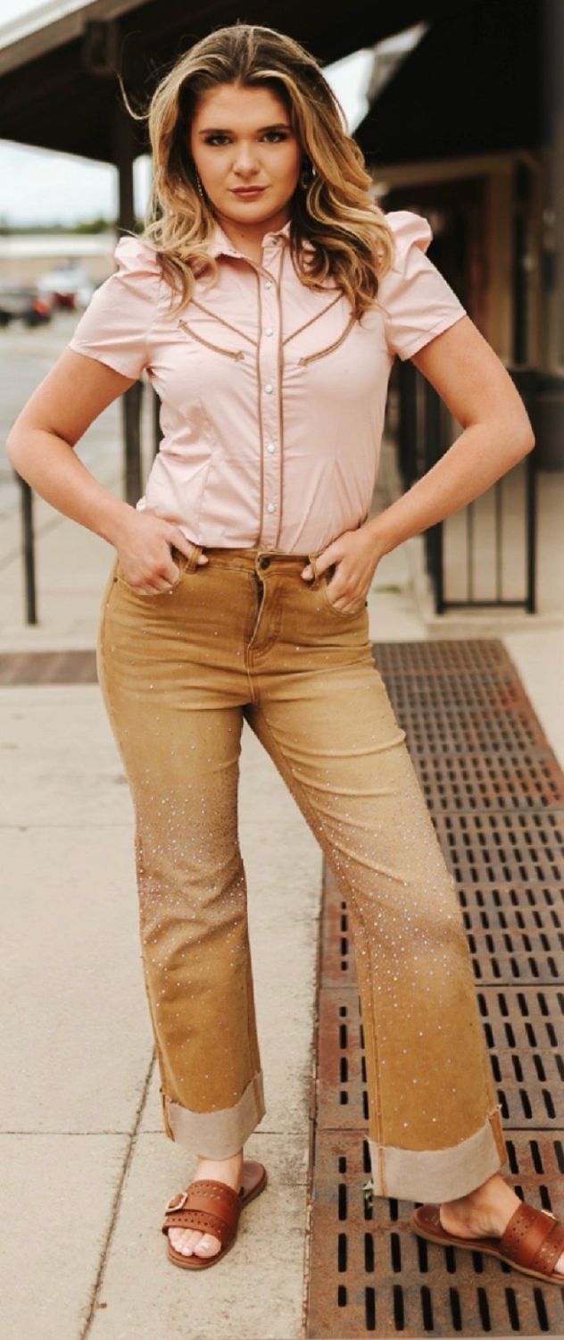 Dust &amp; Diamonds - High Waist Rhinestone Wide Leg 