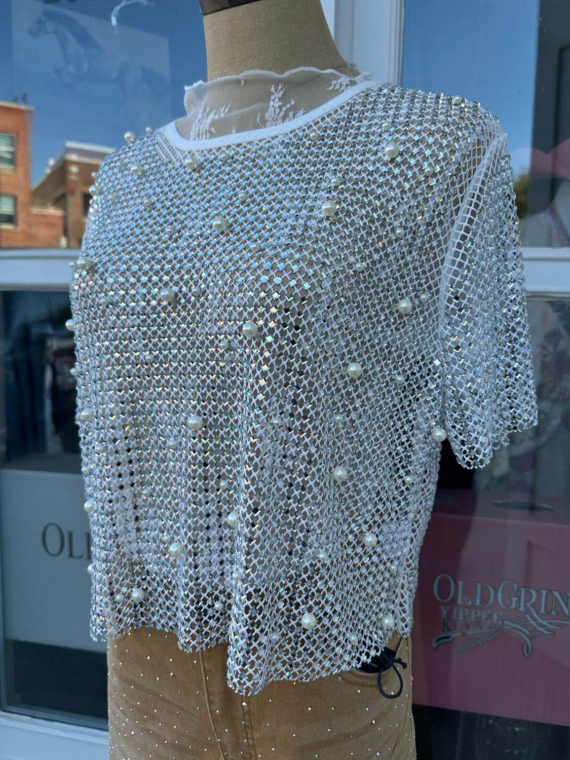 Headliner Mesh - Pearl &amp; Rhinestone Top