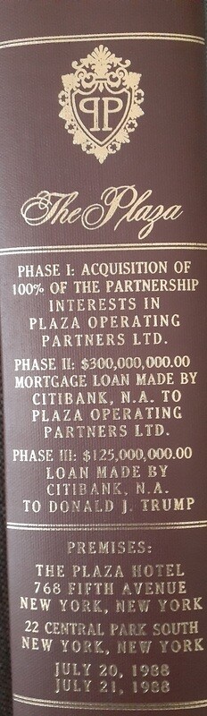 100% OF ALL THE MORTGAGE DOCUMENTS AND SIDE CORRESPONDENCE WITH CITIBANK FOR "THE PLAZA HOTEL, IN NEW YORK CITY " SHOWING OVER 100% FINANCING. ALL EXECUTED BY DONALD J. TRUMP.