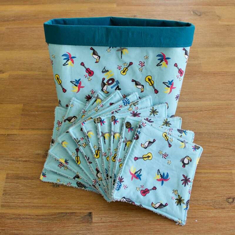 Panière + Lingettes bébé Aloha/Turquoise 13x13 cm lot de 10