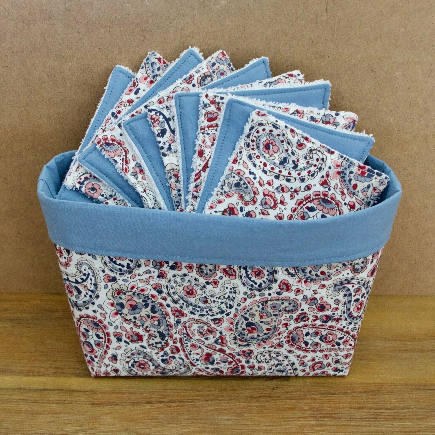 Panière + Lingettes démaquillantes Paisley/Bleu 10x10cm lot de 10