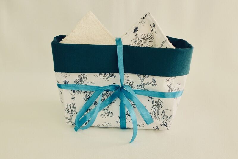Panière + Lingettes bébé Jardin Lapins/Vert canard 13x13 cm lot de 10