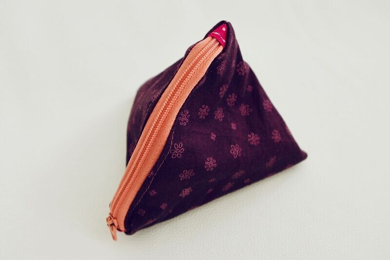 Porte-monnaie berlingo 13x10cm Prune à petites fleurs / Fushia à pois blancs / Zip rose saumon