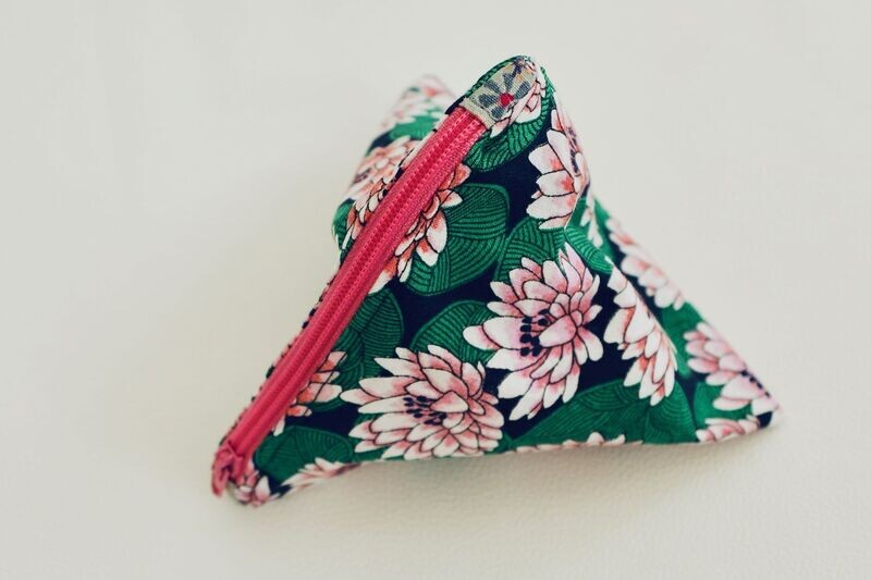 Porte-monnaie berlingo 13x10cm Lotus roses Feuilles vertes / Gris à fleurs / Zip rose