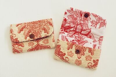 Porte cartes Tapisserie rouge / Blanc à fleur rouge