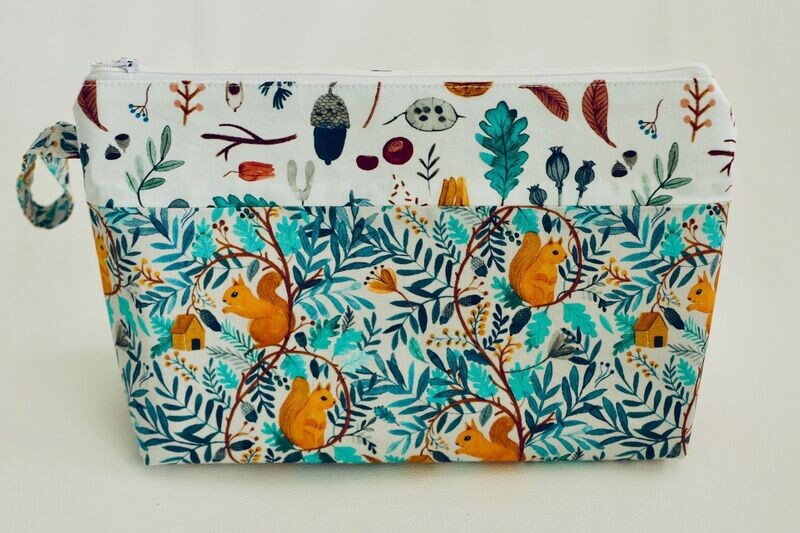 Trousse de toilette multipoches (27,5x15cm) Ecureuils / Automnes / Forêt enchantée /zip blanc