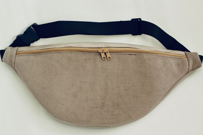 Sac banane M (43,5x21cm) Velour beige / Beige à papillons et fleurs / zip beige