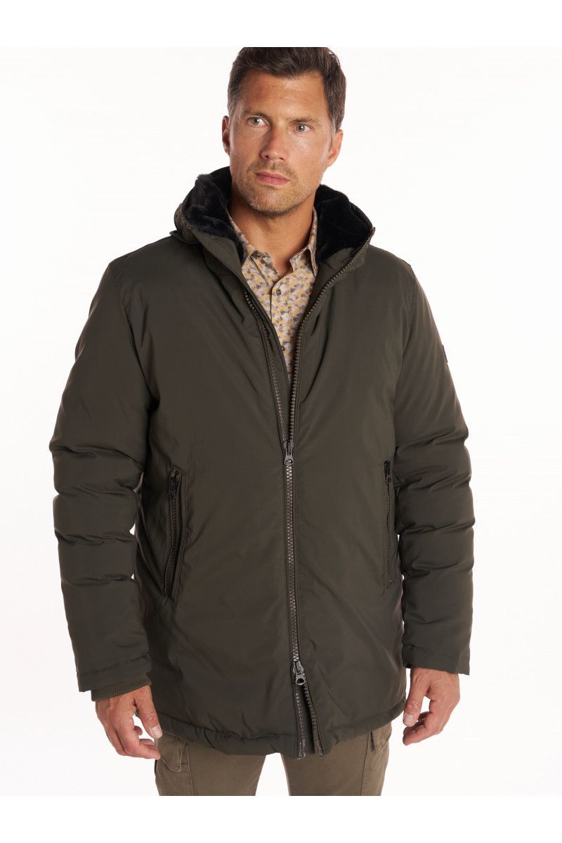 Parka mi longue à capuche La Squadra Kaki