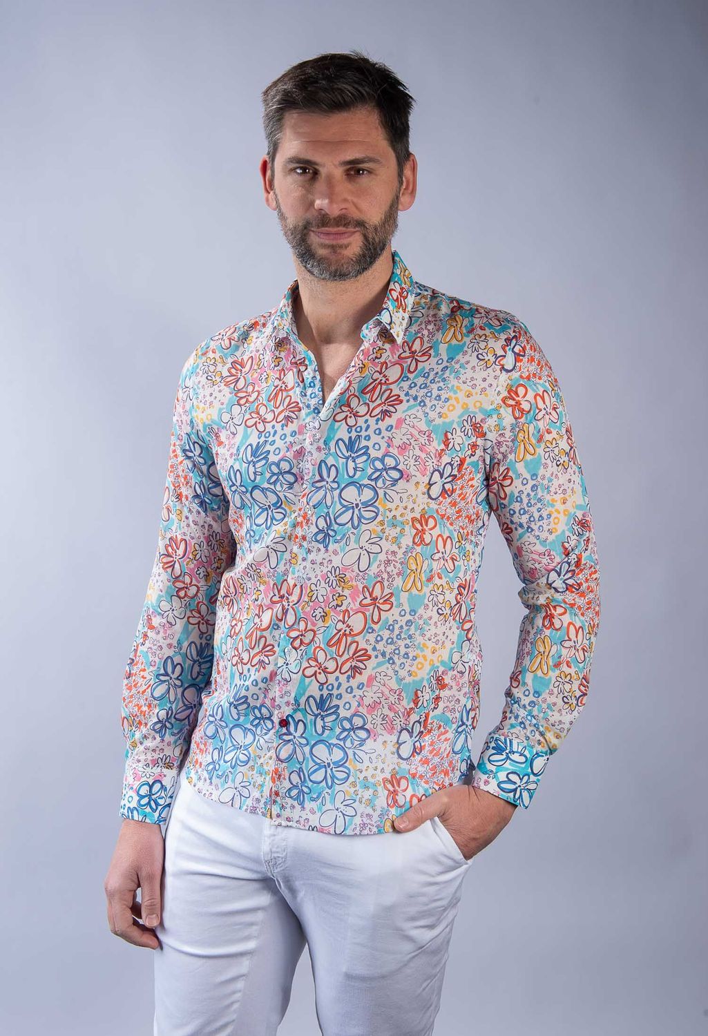 Chemise en Voile de coton slim fit à Motifs La Cible Rouge