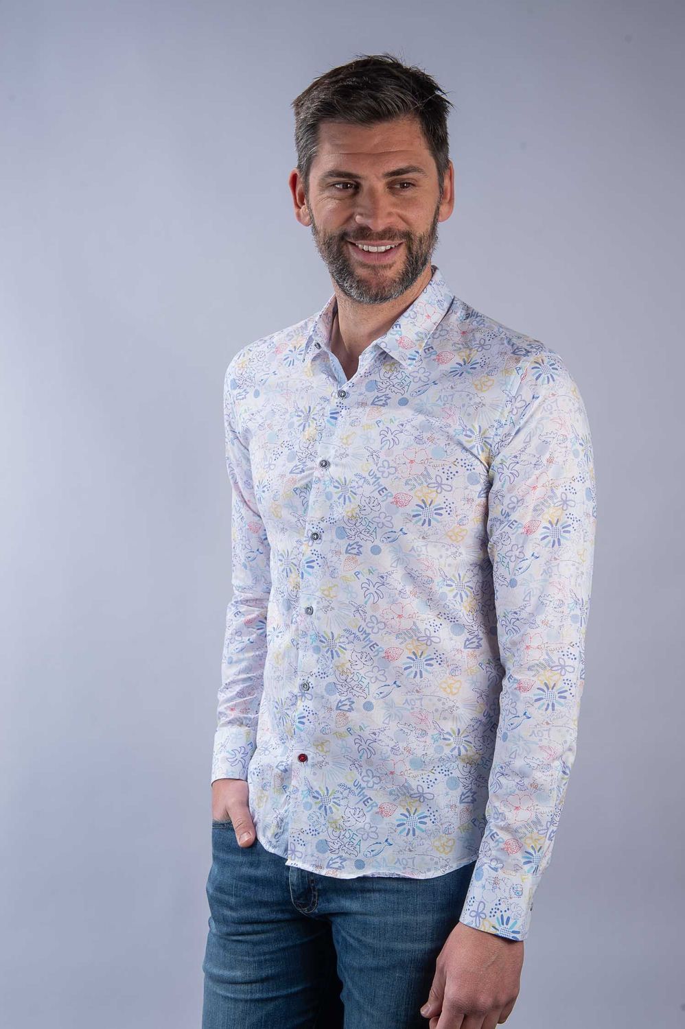 Chemise en Voile de coton slim fit à Motifs La Cible Rouge