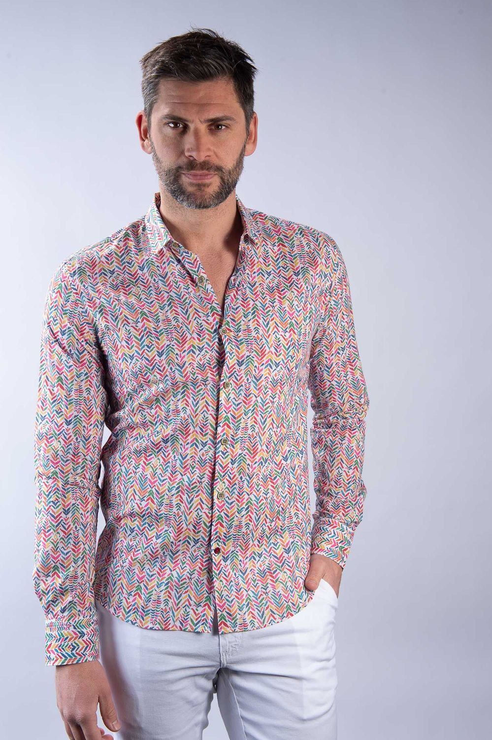 Chemise en Voile de coton slim fit à Motifs La Cible Rouge
