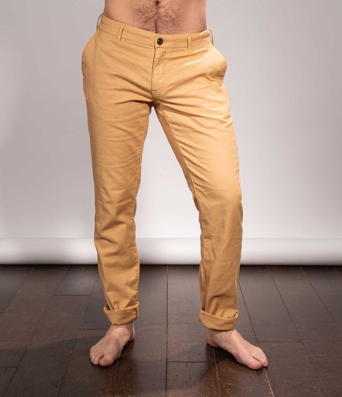 Chino en coton/lin stretch La Cible Rouge camel