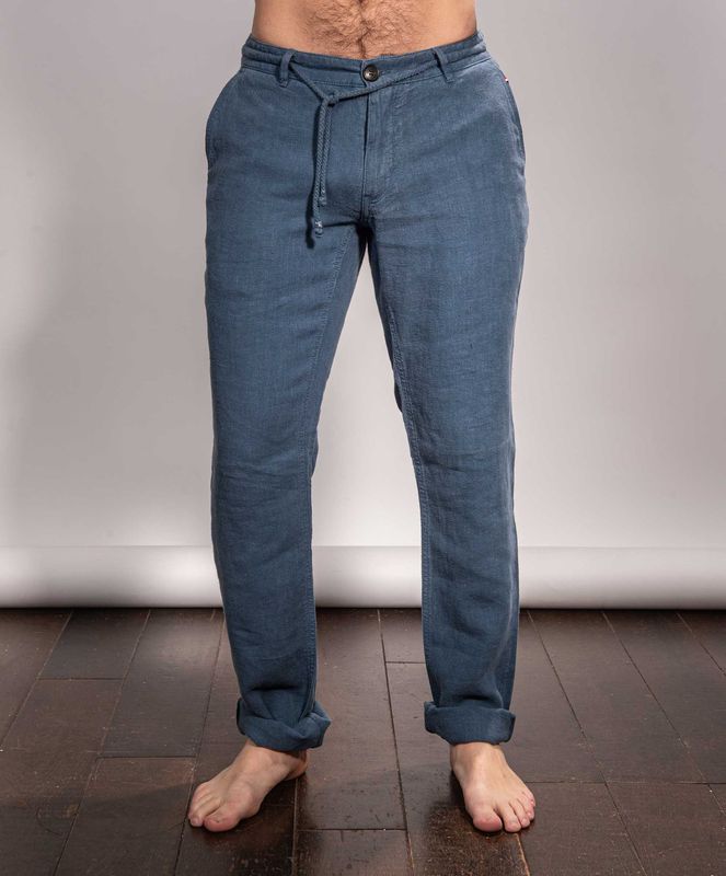 ​Pantalon en lin slim fit bleu La Cible Rouge