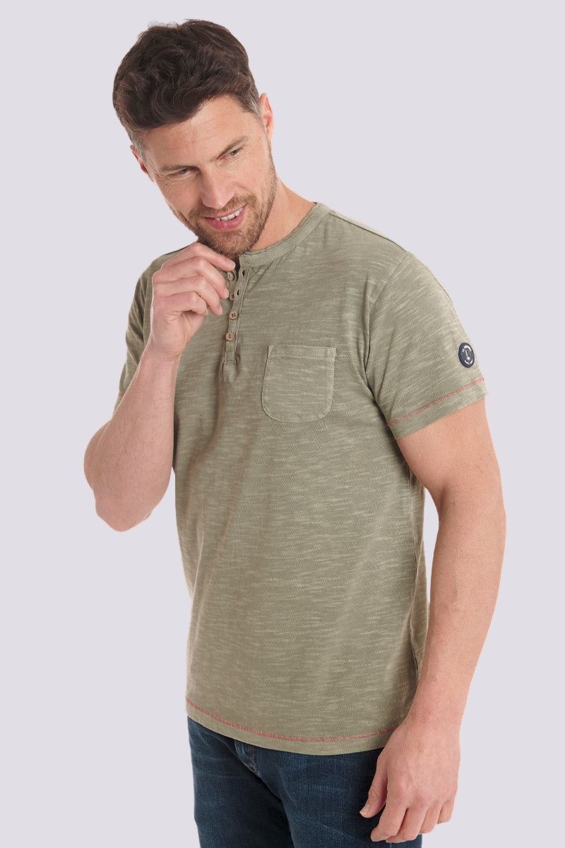 Tee shirt kaki uni col tunisien en coton La Squadra