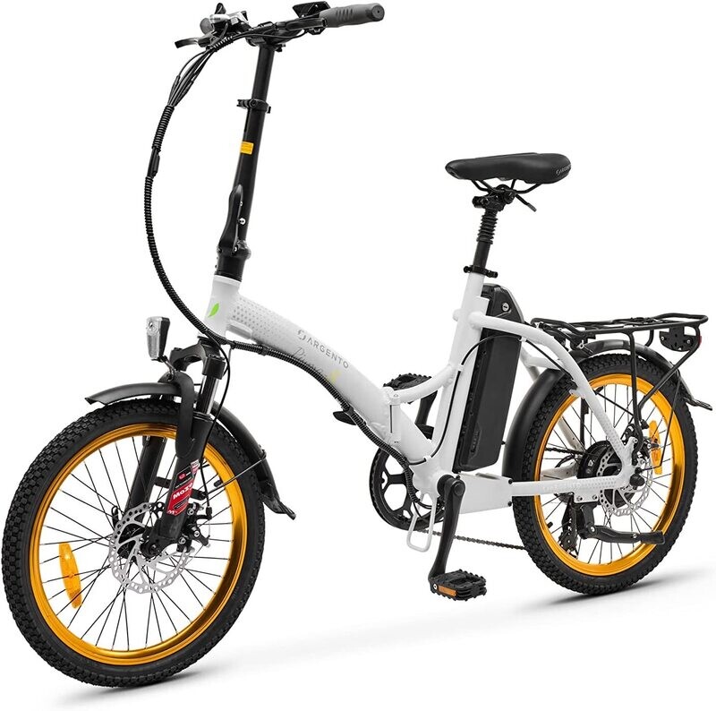 Argento Piuma-S Bici Elettrica Pieghevole, Ruote 20", Autonomia Max 70 km, Display LCD, Motore 250W, Batteria 374W, Cambio Shimano 7 Rapporti, Peso Max Supportato 100 kg