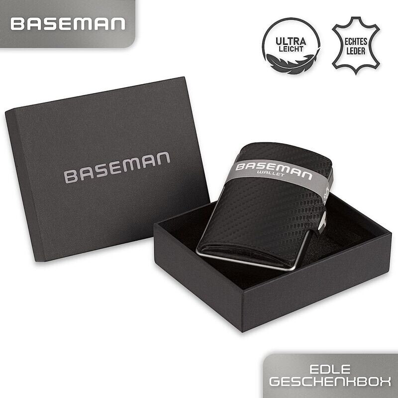 BASEMAN® Porta carte di credito con scomparto per monete, il sottile portafoglio in alluminio e vera pelle, porta carte di credito fino a 10 carte di credito, portafoglio da uomo e donna