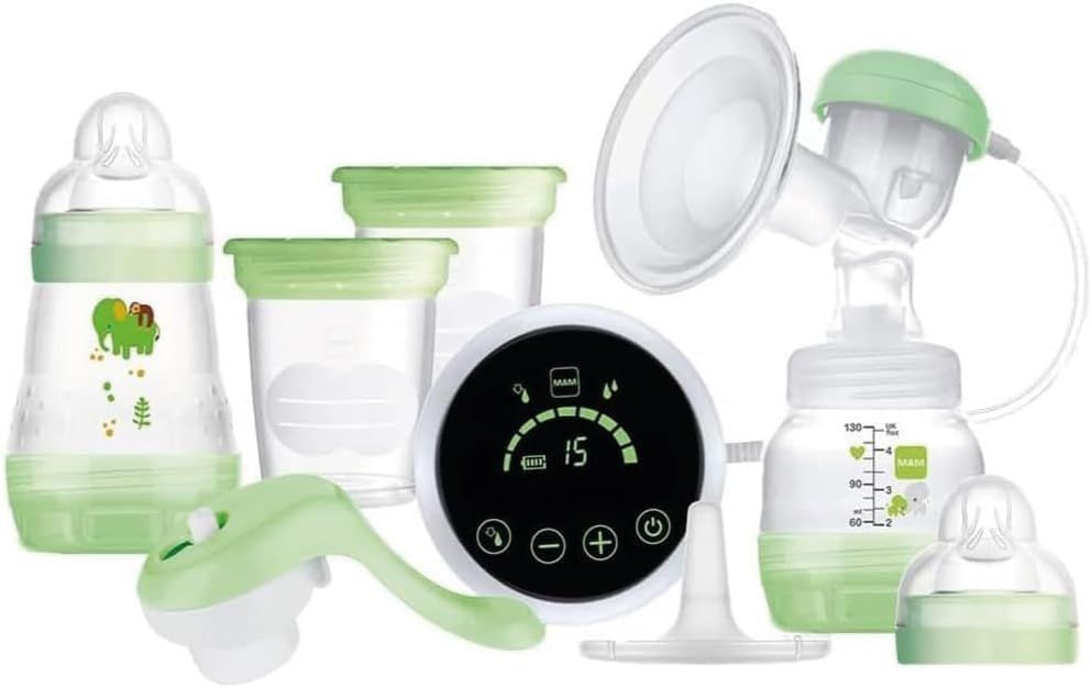 MAM Tiralatte Elettrico e Manuale 2In1, con 9 Livelli di Stimolazione, Contiene 2 Biberon Easy Start, Verde