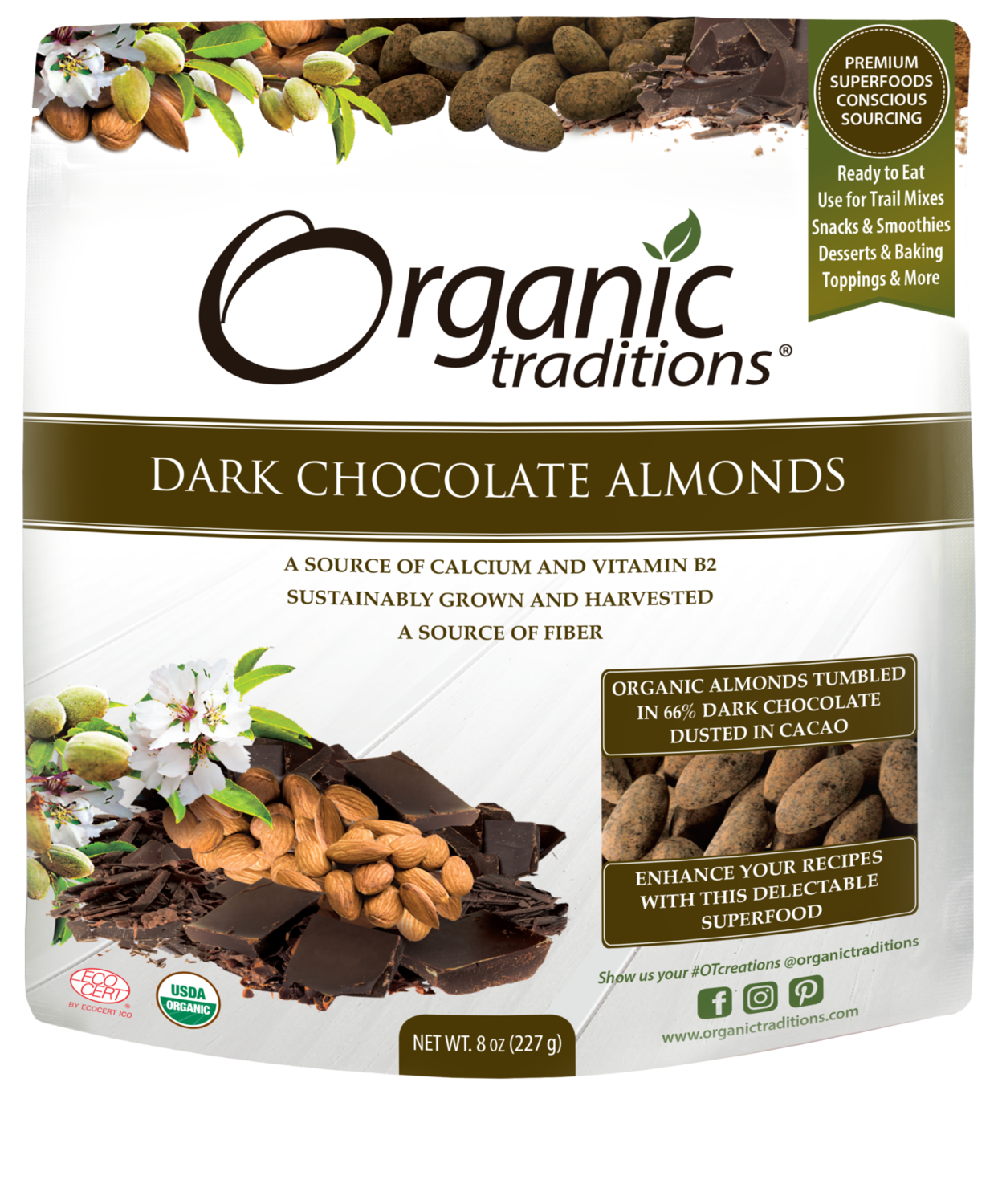 690280 Organic Traditions - Dark Chocolate Almonds (227g)