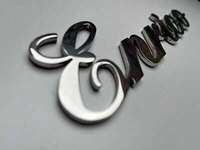 Buchstaben aus Edelstahl - zusammenhängend und selbstklebend
Dicke: 3mm