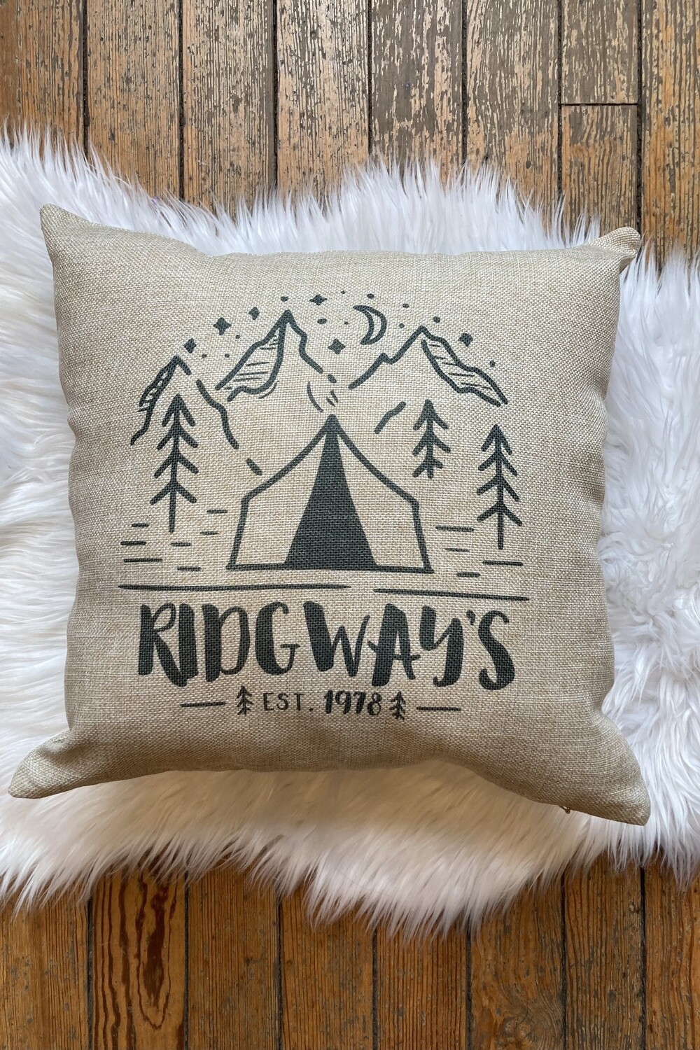 Tent and Mountains Personalized Pillow