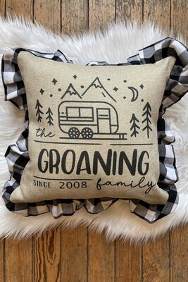Camper and Mountains Personalized Pillow