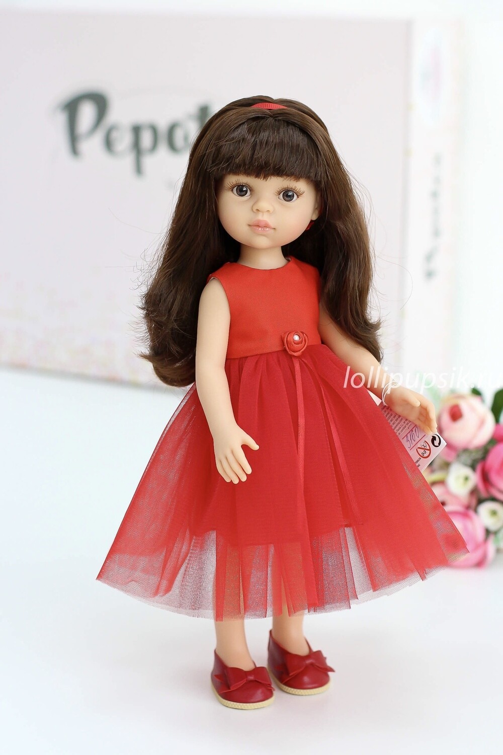 Кукла Кэрол с челкой в нарядном красном платье (Паола Рейна), 34 см