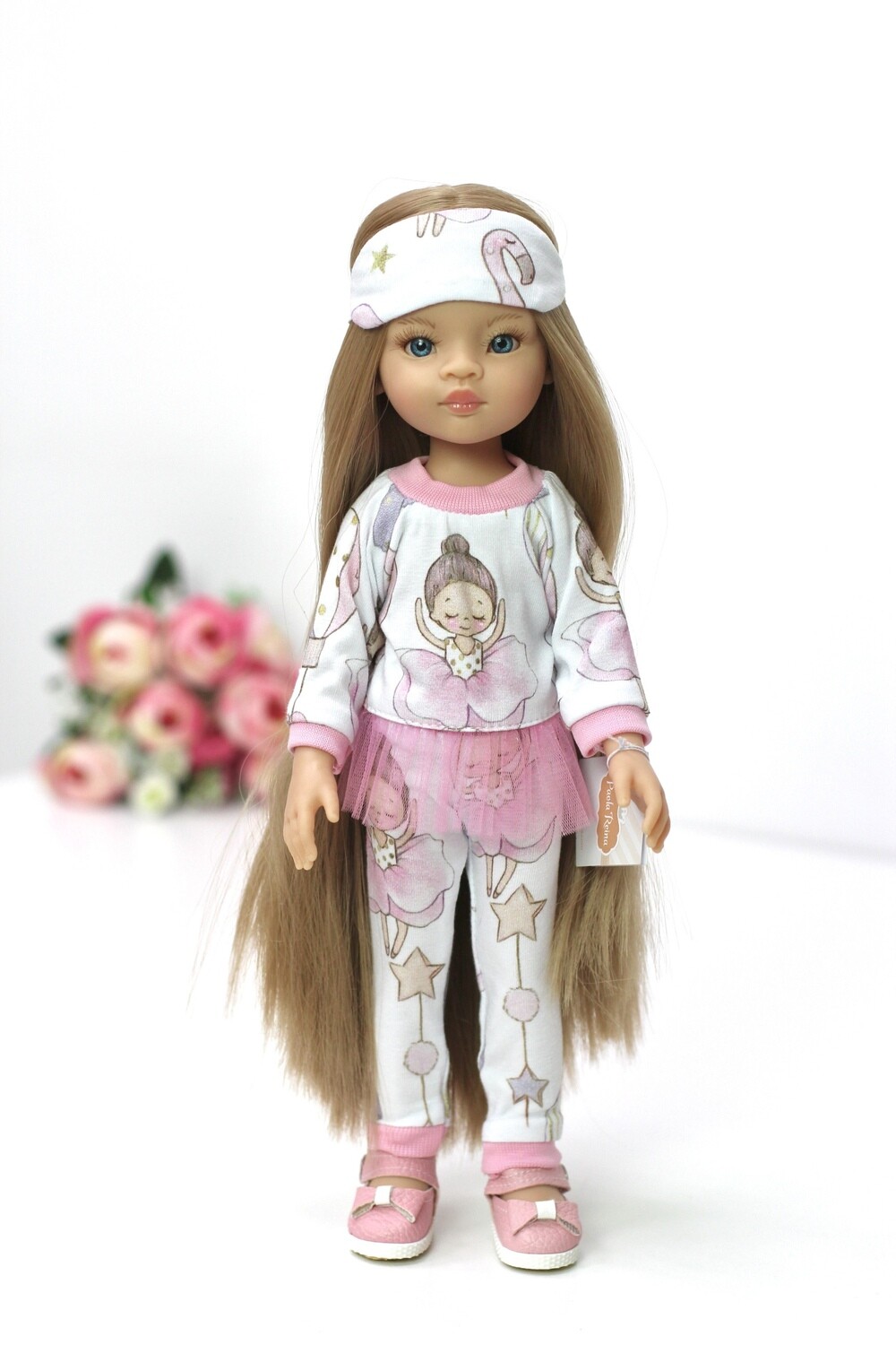 Кукла Маника с волосами до щиколоток (Рапунцель) в нежном образе (пижама в комплекте), Паола Рейна, 34 см