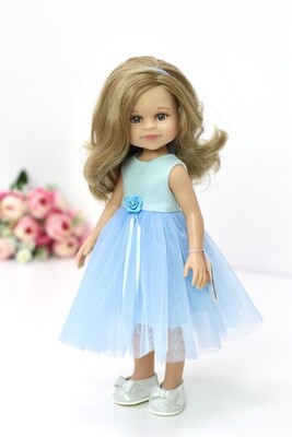 Кукла Клео с серыми глазами, волосами до пояса в нарядном голубом платье (пижама в комплекте), Паола Рейна, 34 см.